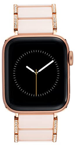 Anne Klein Ceramic Link Fashion Bracelet for Apple Watch, Secure, Adjustable, Apple Watch Replacement Band, Fits Most Wrists, Blush with Crystals/Rose Gold-Tone, 38/40/41mm, Bracelet