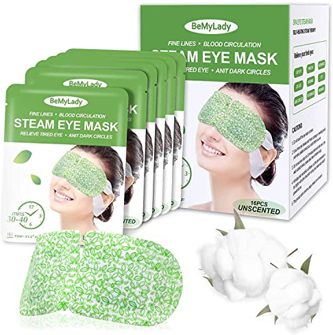 Maschera occhi calda 16 pcs Maschera occhi vapore, usa e getta a vapore maschera per occhi a vapore, tecnologia di autoriscaldamento, pualleviare l'affaticamento degli occhi (Non parfumé)