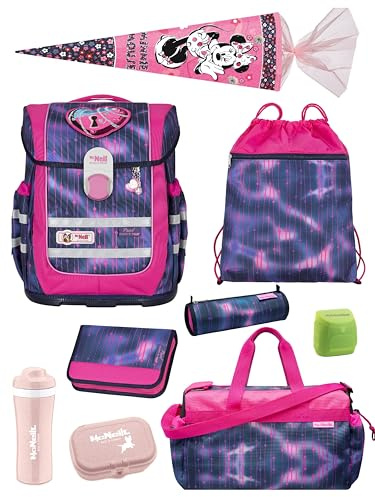 Familando - McNeill Ergo Complete Schulranzen Set - 10-teilig mit Schultüte - Pearl mit Herz Schloss - Ergonomisch & 3-Fach verstellbar - 1150g leicht mit 20L Volumen & Reflektoren - ab 1. Klasse