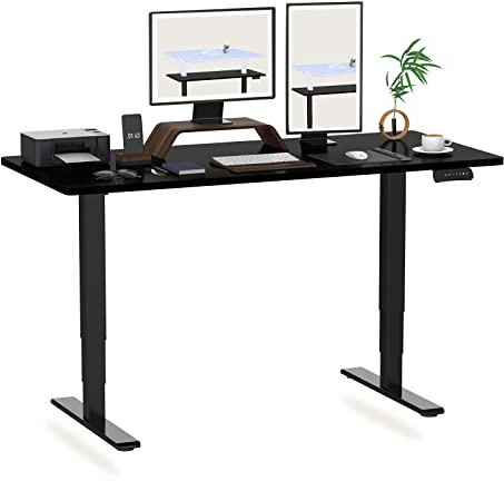 FLEXISPOT Höhenverstellbarer Schreibtisch Elektrisch, 3-Fach Teleskop & Dual-Motor, Belastbarkeit 160 KG, Bürotisch mit Memory-Funktion&Anti-Kollisionssystem(140 x 80 cm Schwarz, Gestell Schwarz)