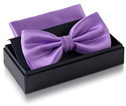 Papillon lilla con fazzoletto da uomo Set - Papillon da uomo per matrimonio - Papillon regolabile in viola