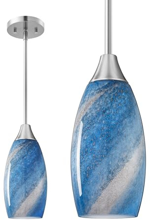 EDISHINE Pendant Light Fixtures, Handcrafted Art Glass Hanging Light with Brushed Nickel Finished, E26 Socket, Adjustable Cord Glass Pendant Light for Kitchen, Bathroom, Hallway, Bar