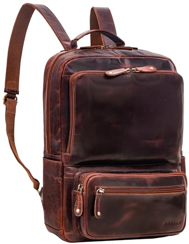 ROYALZ 'Brooklyn' großer Echtleder Rucksack Herren Damen mit Laptop-Fach 14-15.6 Zoll - XL Lederrucksack ideal als Leder Laptoprucksack für Schule Uni Büro Arbeit Freizeit, Farbe:Roma Cognac Braun