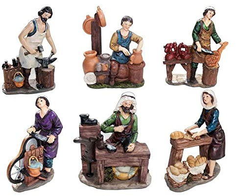 Generico Set 8 Pastori Mestieri in Resina 15 cm Presepe Statuine in Personaggi Assortiti 8 soggetti Diversi Personaggi Mestieri Ideali per Realizzare Il presepio Napoletano