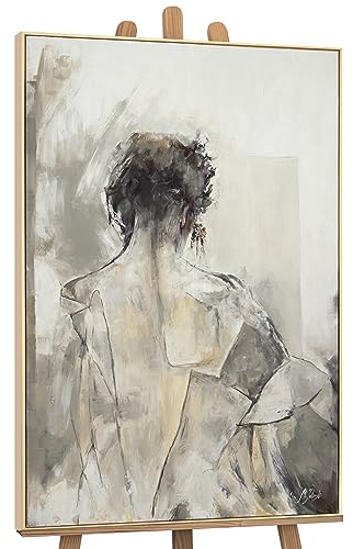 YS Enmarcado Pintura hecha a mano Namur Arte abstracto de la pared Silueta de una mujer en colores beige en estilo acuarela 120x80 cm