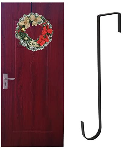 ZningEsxi Over Front Door Wreath Hook Metal Overdoor Wreaths Holder 30cm for Front Door Christmas Halloween Decorative Hanger Back Garland(Black, 1 Pc)