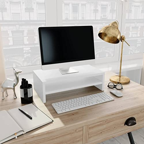 WIFESE Monitorständer Weiß Holzwerkstoff 42x24x13 cm MonitorerhöHung BildschirmerhöHung Monitor StäNder Bildschirm ErhöHung FüR Schreibtisch Monitor ErhöHung Schreibtisch Monitor Tisch