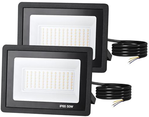 YCZM Faretto LED da Esterno 50W,Faro LED Esterno 5000 Lumen Super Luminoso,Luce Bianca Fredda IP65 Impermeabile,Floodlight 6500K,Illumina Circa 40-60 ㎡ Perfetto per Giardino Garage Cortile