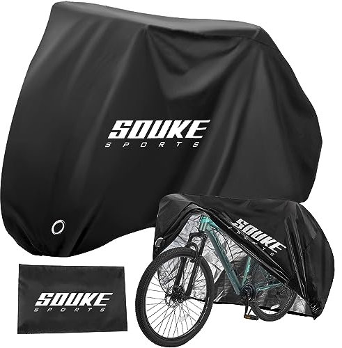 Souke Sports Bicycle Tarpaulin Bike Cover Waterproof for Outdoor Storage 210D Oxford Fabric with Lock Hole Anti-Dust UV Protection Protective Cover for All Types of Bikes 190 x 65 x 98 cm