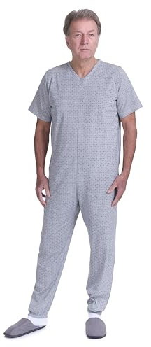 FERRUCCI COMFORT Pyjama Tuton Santé Sentiment Manches Courtes 1 Charnière/Zip Derrière Dos D'été, Alzheimer, Incontinence (Mâle Gris, XL)