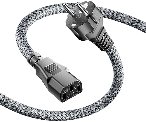 Netzkabel 3 Polig,Kaltgerätekabel 0,5m Nylon-Geflecht Universale Stromkabel (CEE 7/7 auf IEC60320 C13), Kaltgerätestecker gerade mit VDE für Monitore, PC, Drucker, PS3/PS4 PRO, Scanner, TV