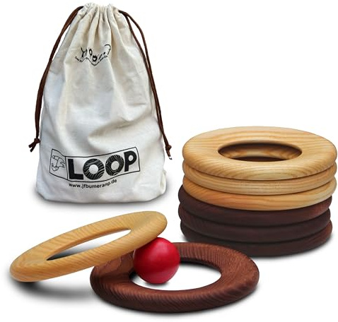 JF LOOP - handgefertigt in DE - Das besondere outdoor Wurfspiel - Nachhaltig - Von assistenzbedürftigen Menschen - Boccia/Boule nur besser - regionales Holz (8 Ringe)