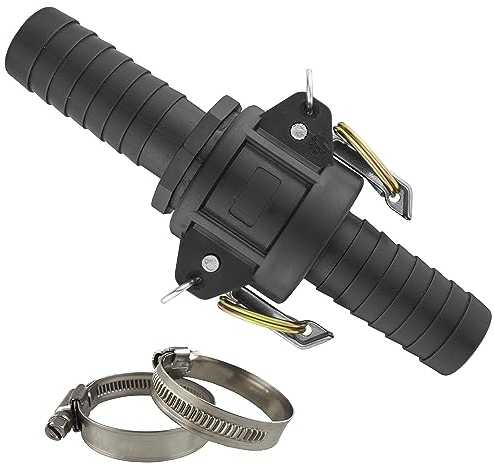 Camlock Hose Joining Fitting Cam & Groove Kit with 2X A2 Stainless Steel Jubilee Style Clips, Type E + C Coupling, Lay Flat Backwash Discharge Drainage Water Extraction, in Line Hose Repair (1/2”)