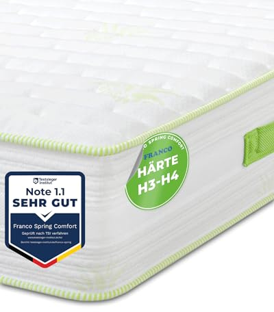 FRANCO Spring Comfort hart Federkernmatratze 120x200 cm Härtegrad 3-4 - Höhe 22 cm - mit Aloe Vera waschbarer Bezug & atmungsaktiven 3D-Gewebe - Antiallergen Bonellfederkernmatratze bis 140kg