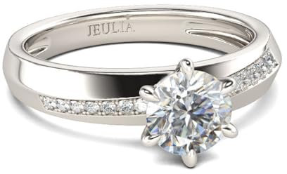 Jeulia Rundschliff-Damenring aus 925er-Sterlingsilber, einfache Verlobung, Jahrestag, Versprechen, Bandringe mit Schmuckschatulle für Jahrestag, Weihnachten, Valentinstag (Silber, 68(21.8))