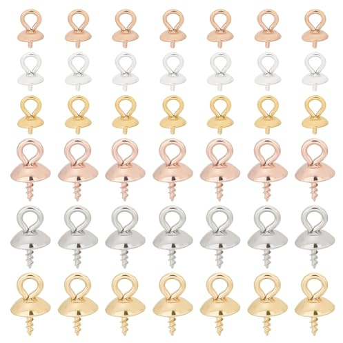 UNICRAFTALE 60 Stk 2 Stile 3 Farben Anhänger Ösen 304 Edelstahl Perlen Klammern Metall Anhänger Ösenstift Ösenschraube Ösenstifte Verschlüsse Haken Für Halbgebohrte Perlen Charms Schmuckherstellung