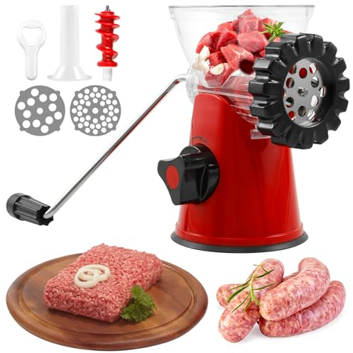 Picadora de carne con manivela de mano de grado alimenticio y máquina de salchichas, picadora de carne de corte rápido, picadora manual, máquina de picar carne multifuncional, fácil limpieza para