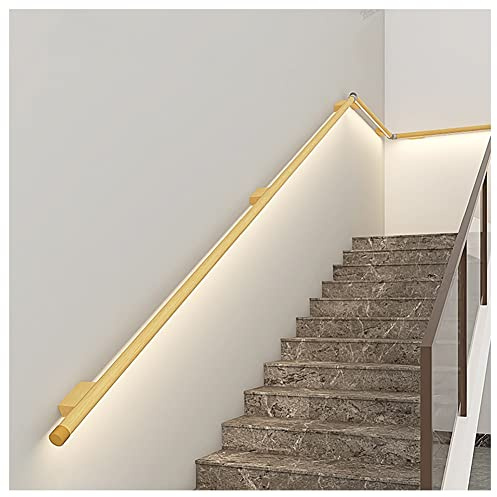 exproyzk Pasamanos con Tira De Luz LED, Barandilla De Escalera De Pared, Pasamanos De Escalera De Aluminio, Apliques De Pasillo (Color : Wood Grain, Tamaño : 39.3/1m)