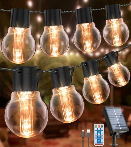 LITOHOM Lichterkette Außen Solar, 14M 30LED Solar Lichterkette Aussen, G50 Glühbirnen mit IP65 Wasserdicht, 8mode und Fernbedienung für Gärten, Balkon,Party,Hochzeit Deko