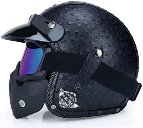 EBAYIN Jet Helm Vintage Harley Halbhelm mit Blasenlinse DOT ECE-Zertifizierung FRP Material Cruiser Chopper Scooter 3/4 Pilot Motorradhelm,D-L=（59~60cm）