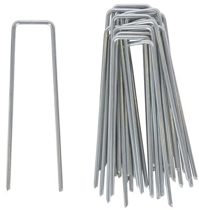 Harbour Housewares Weed Membrane Pegs - 100 Pack - 6/150mm - 4mm Thick U-Shaped Nail Pin Garden Pegs Galvanised Steel Garden Stake Ground Pegs for Securing Lawn Fabric, Artificial Grass, Ground Cover