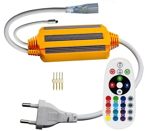 FOLGEMIR 220V transformador de fuente de alimentación para tira de 5050 RGB LED, impermeable IP68, con telemando IR de 24 botones, SOLO transformador, SIN tira LED