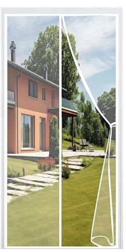 Magnet Fliegengitter Tür, Magnet Insektenschutz für Holz, Eisen, Aluminium Türen und Balkon, 75x205cm, extra starke Magnete Ohne Bohren Nicht Kürzbar, Weiß