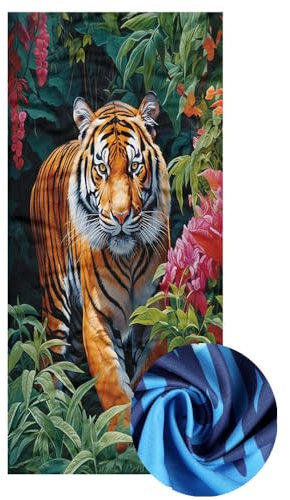 PEIHUODAN Strandtuch XXL Microfaser Groß 180x100 cm Herren Kinder 3D Tiger Wolf Handtuch Badetuch Reisehandtuch Schnelltrocknend Dünn Strand Duschtuch Strandlaken Saunahandtuch Fitness (Gelb)