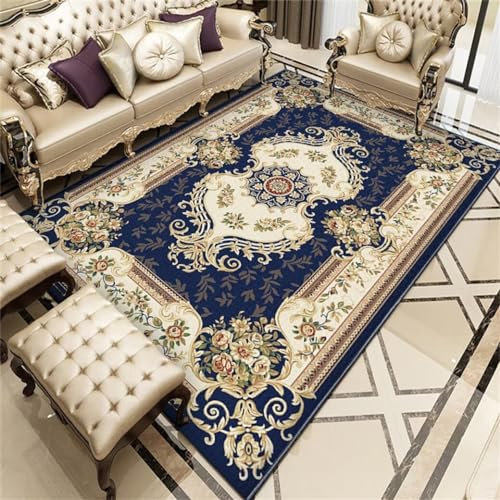 RUGMRZ Teppich Schlafzimmer Klein 80x150CM Anti rutsch blau Rutschfester mit Retro-Blumenmuster für zu Hause Design