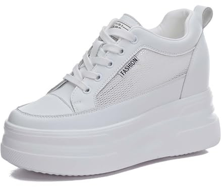 MIXSEN Sneakers Donna Alta Zeppa Interna Scarpe da Ginnastica in Pelle Tacco 10CM Plateau Outdoor Tennis Fitness (Mesh Bianco,34EU)