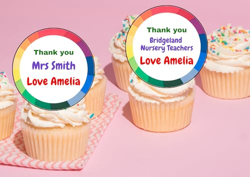 edible 20 x 5cm Personalised THANK YOU TEACHER SCHOOL cupcake toppers uncut -Any wording- Nursery Teachers/Primary Teachers/classroom assistants/Janitor/Lollypop/Bus Driver (wafer paper)