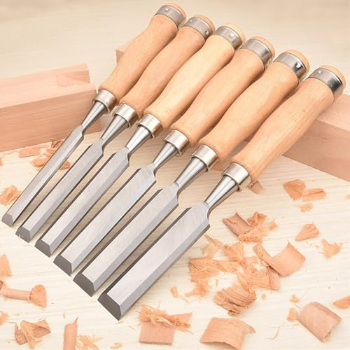 Holzbearbeitung 6-teiliges Holzmeißel-Set mit Holzgriff Hochwertige Holzschnitzmeißel Robustes Meißelwerkzeug aus Chrom-Vanadium-Stahl for Zimmereihandwerker