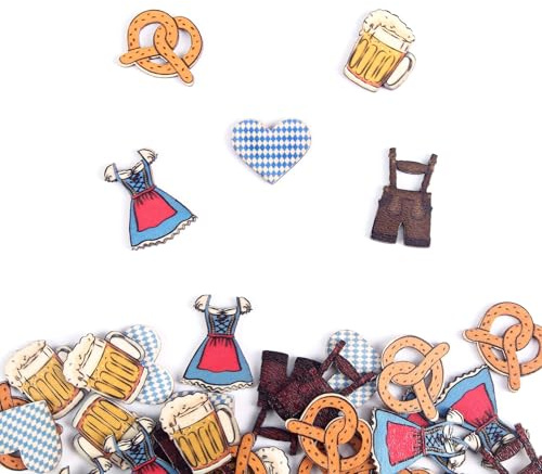 50Stk Streudeko Bayrisch Holz Oktoberfest Deko, Tischdeko Bayrische Deko, Dirndl, Lederhose, Breze, Herz, Bierkrug Bayrische Oktoberfest Party Dekoration Wäscheklammern Basteln