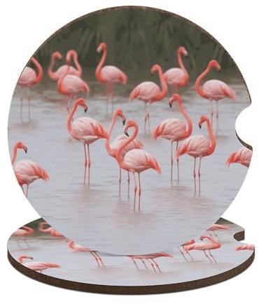 2 posavasos para automóvil, antideslizantes, absorbentes, flamencos, portavasos universales para coche, accesorios para portavasos con base de corcho de 2.6 pulgadas
