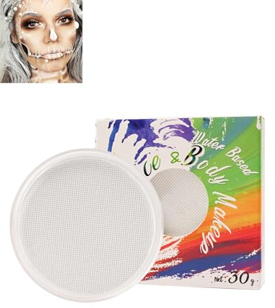 Gesichtsfarbe 30g Weiß Wasserbasis Professionell Bodypainting,Profi Facepainting Schminke,Waschbar Sichere Theaterschminke Körperfarbe für Halloween Karneval Fasching Cosplay Weihnachten Party Make-up