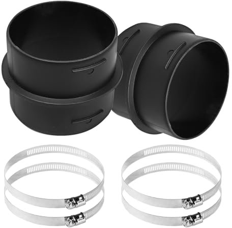 2pcs 75mm Ducting Joiner Connector, Plastic Connector Round Duct Pipe with 4 Hose Clamps, Ventilation Ducting Joint for Eberspacher & Webasto Heater Accessories (2pcs Ducting Joiner + 4pcs Clamp)