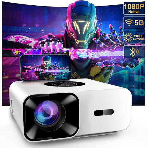 Mini Beamer 4K-Unterstützung, 2024 Neuer Full HD 1080P Projektor mit 20000 Lumen, Bluetooth und WiFi, Tragbarer Heimkino Beamer für Smartphone/TV Stick/PS5, HDMI/USB/AV, kompatibel mit iOS/Android