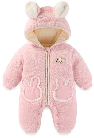 JiAmy Baby Winter Schneeanzug, Kleinkind Bär Kapuze Fold-Over Fäustlinge Füßlinge Overall Kleinkind Warm Fleece Strampler Mädchen Jungen Warm Outfits 0-3 Months