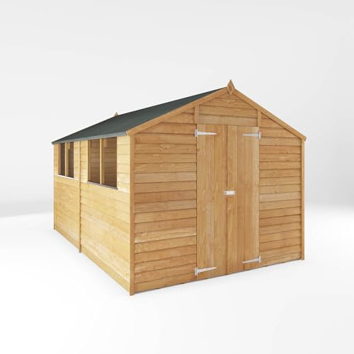 WALTONS | Wooden Garden Shed with Windows | 12ft x 8ft Overlap Apex | 8mm Cladding | Apex Roof | Double Door | Wood Storage Sheds