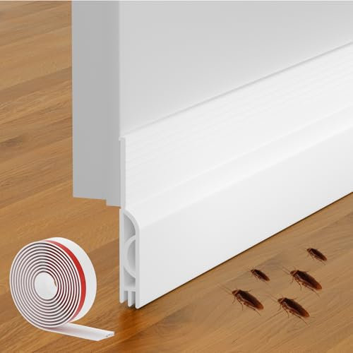 Bas de Porte Isolant 200 cm, Auto-Adhésif Boudin de Porte, Silicone Dessous de Porte Anti Froid Isolation Phonique Thermique, pour D'entrée, Interieur (200 x 5cm,Blanc)