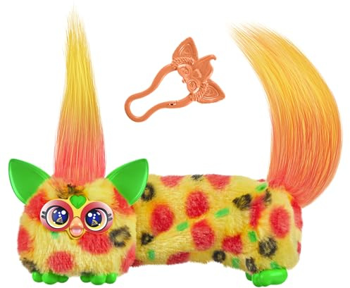Furby DJ Furblets Pepp-Oh-Roni gelb-gemustertes elektronisches Plüschspielzeug Macht Musik, Geräusche und spricht Furbisch, Stofftier für Kinder ab 6 Jahren mit Schlüsselanhänger