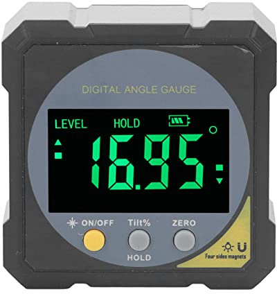 Schwarzer LCD-Winkelmesser mit Hintergrundbeleuchtung, IP54, Wasserdichter Digitaler LCD-Bildschirm, Magnetischer Winkelmesser, Neigungsmesser