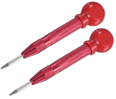 M METERXITY 2-Pack Automatic Center Punch 133mm Pour Steel Plate Red | HSS Spring Loaded Nail Punch With Palm Cushion Cap, Wooden Board Glass, Adjustable Impact Punch Window Breaker Tool