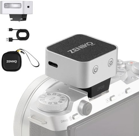 ZENIKO ZF08 Mini Camera Flash Speedlite 440 Full Power Flashes CCT 6500K+200K Built-in Battery for Sony Canon Nikon Fuji Olympus Single-contact Hotshoe Cameras (Silver)