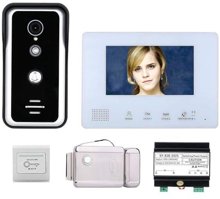 Système d'interphone vidéo à 2 Fils avec Bus de 7 Pouces, Serrure de Porte électronique pour la Maison, 1 Sonnette, caméra, 1 Moniteur