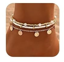 BelleVive 3-teiliges Muschel-Fußkettchen-Set für Damen, verstellbares Fußkettchen aus 14 Karat Gold mit Boho-Perlen, hawaiianischer Strand, Muschel, Seestern, Fußschmuck, Geschenke