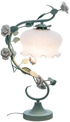 soffione Doccia Lampada da Tavolo Moderna con Fiori Lampada da Lettura da scrivania in Vetro Rosa Lampade da Comodino da Tavolo nordiche Illuminazione d'accento Luci da Comodino Floreali per