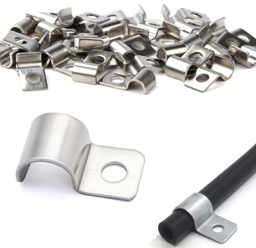 JDCMEI 50 Pezzi Collari per Tubi, 8 mm Fermacavo Unico Foro in Acciaio Inox, Fascetta Stringitubo per Cavi e Tubi, Supporti a U Morsetti per Cavi Ø 7-8.5mm Tubazioni per Acqua Tubi PVC Installazione