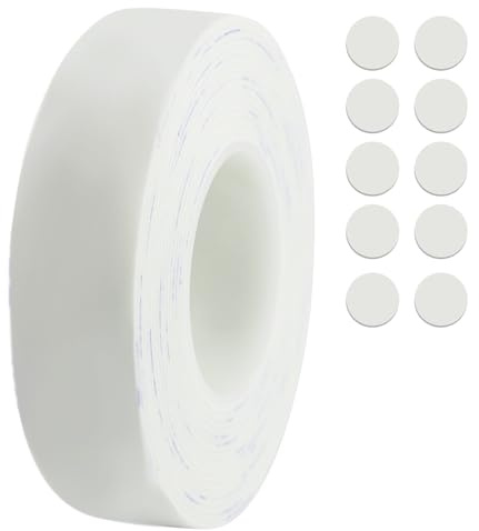 Ruban adhésif double face 3 m x 20 mm, ruban adhésif blanc, ruban adhésif résistant à l'eau, avec 10 pièces de double face rond, pour la maison, le bureau, le bricolage