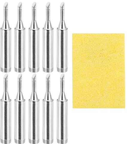 sourcing map Pack of 10 900M Solder Tips Internally Heated Soldering Tips with Cleaning Sponge Pad Replacement Welding Accessories Kit for Electrical Solder Station Tip (900M-T-2C)